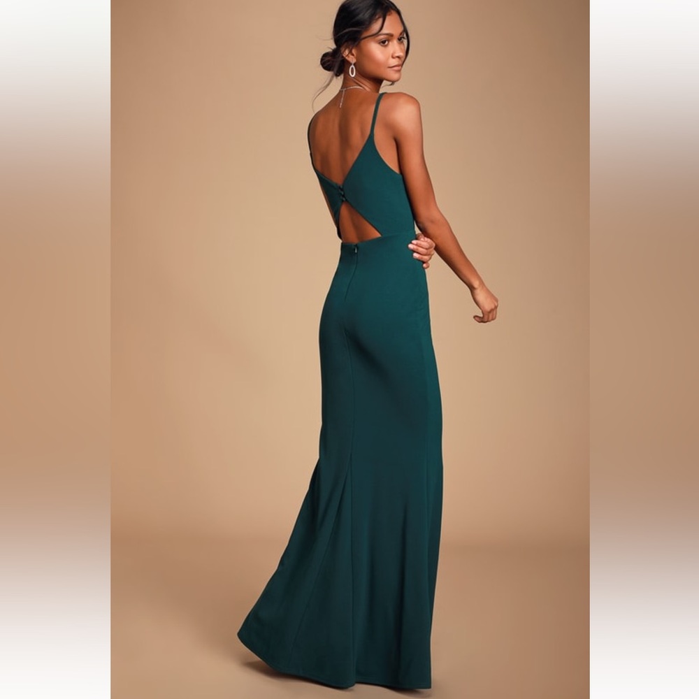 Lulu’s Moments of bliss forest green backless mermaid maxi dress - US SMALL